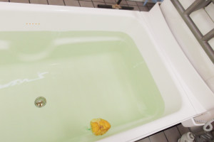 蜜柑の皮を浴槽に浮かべている写真