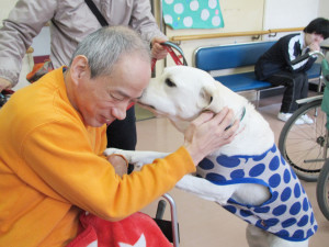 犬との触れ合いを楽しむ利用者さん